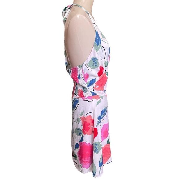 Princess Polly Elaine Floral Tie Halter Top Ruched Smocked Waist Mini Dress - Picture 7 of 16
